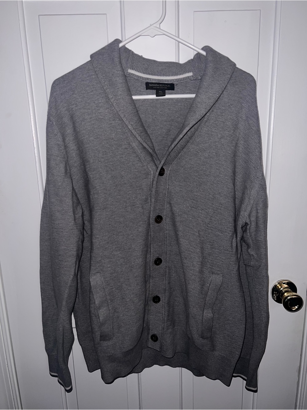 Banana Republic Gray Supima Cotton Shawl-Collar Sweater